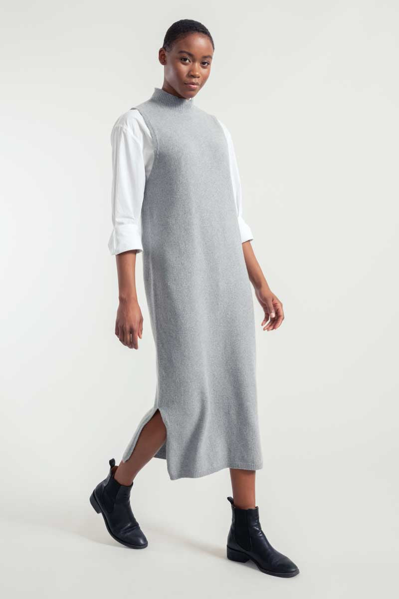 Michela Women Long Cashmere Dress Grey Circular Fashion Rifò