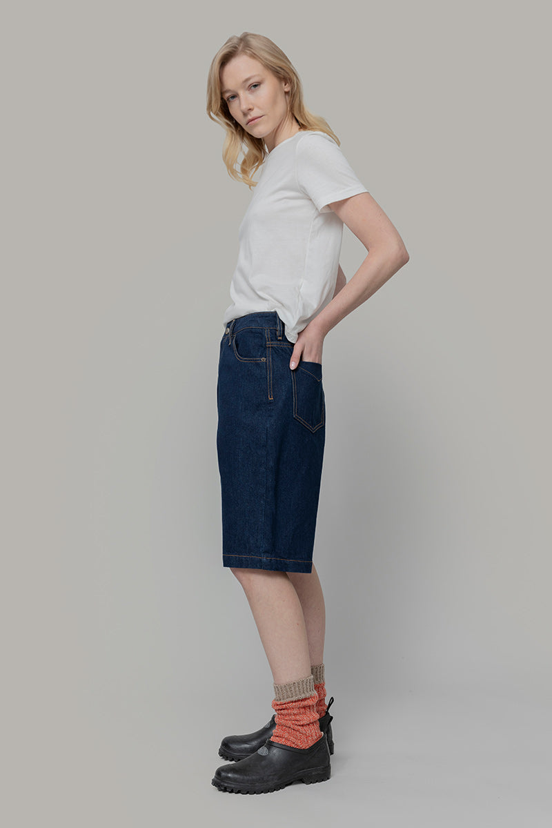 Jorts Donna Denim Rigenerato Lea Indigo Blu - Rifò Lab Moda circolare made in Italy