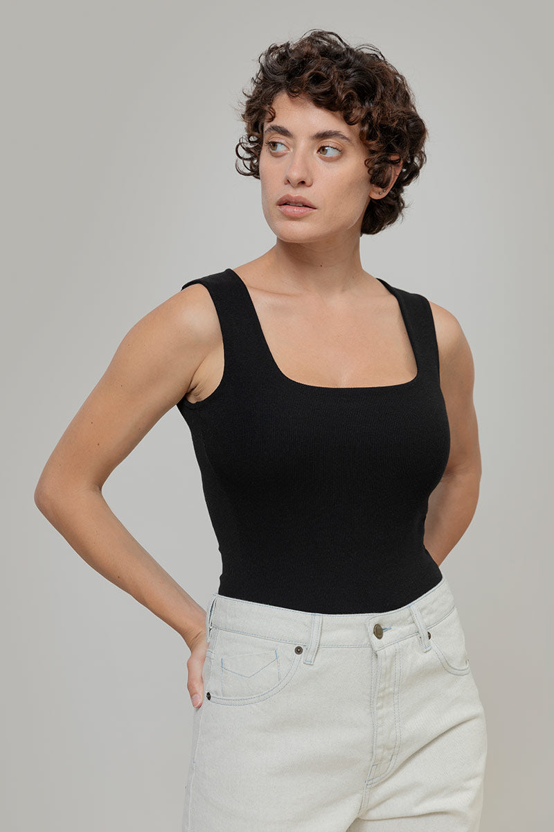 Body Donna Cotone Rigenerato Iolanda Nero - Rifò Lab Moda circolare made in Italy