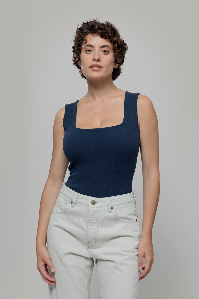 Body Donna Cotone Rigenerato Iolanda Blu - Rifò Lab Moda circolare made in Italy