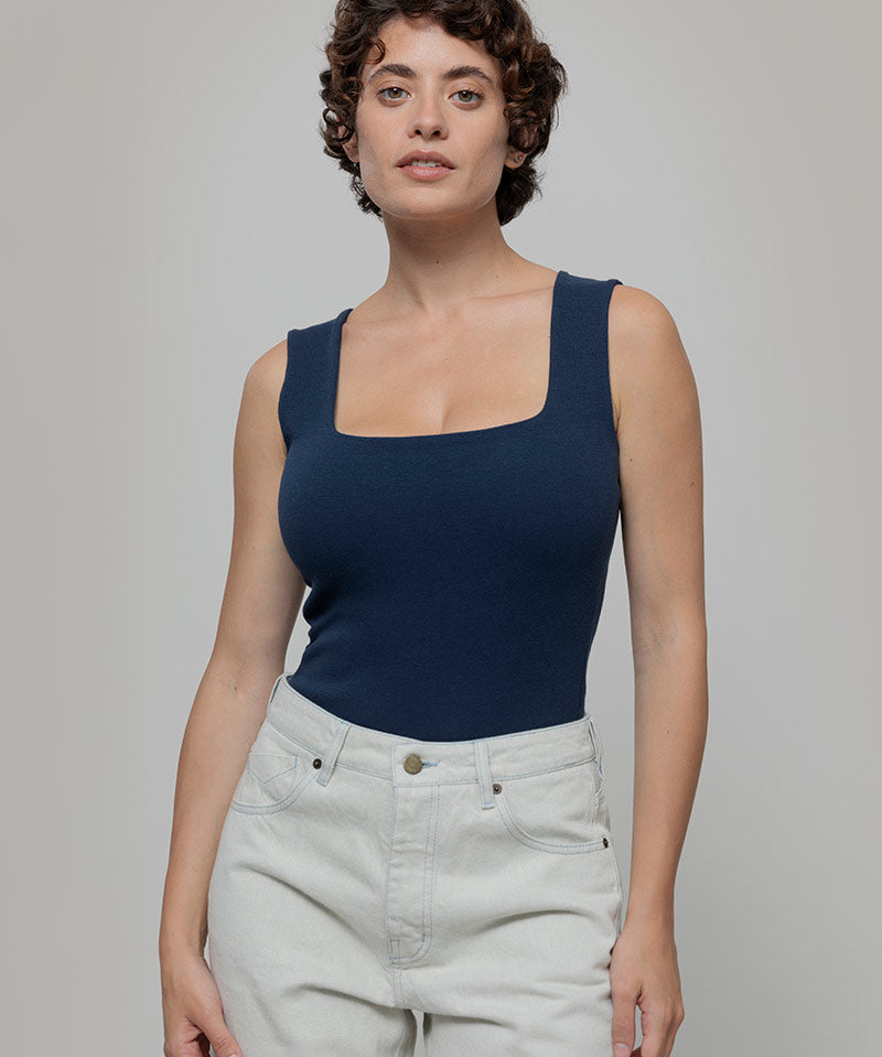 Body Donna Cotone Rigenerato Iolanda Blu - Rifò Lab Moda circolare made in Italy