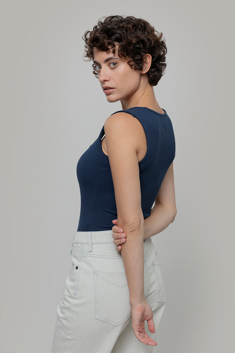 Body Donna Cotone Rigenerato Iolanda Blu - Rifò Lab Moda circolare made in Italy