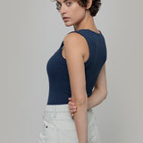 Body Donna Cotone Rigenerato Iolanda Blu - Rifò Lab Moda circolare made in Italy