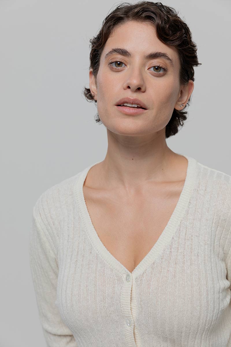 Bianco Grezzo | Cardigan seta rigenerata - Rifò Lab Moda circolare made in Italy