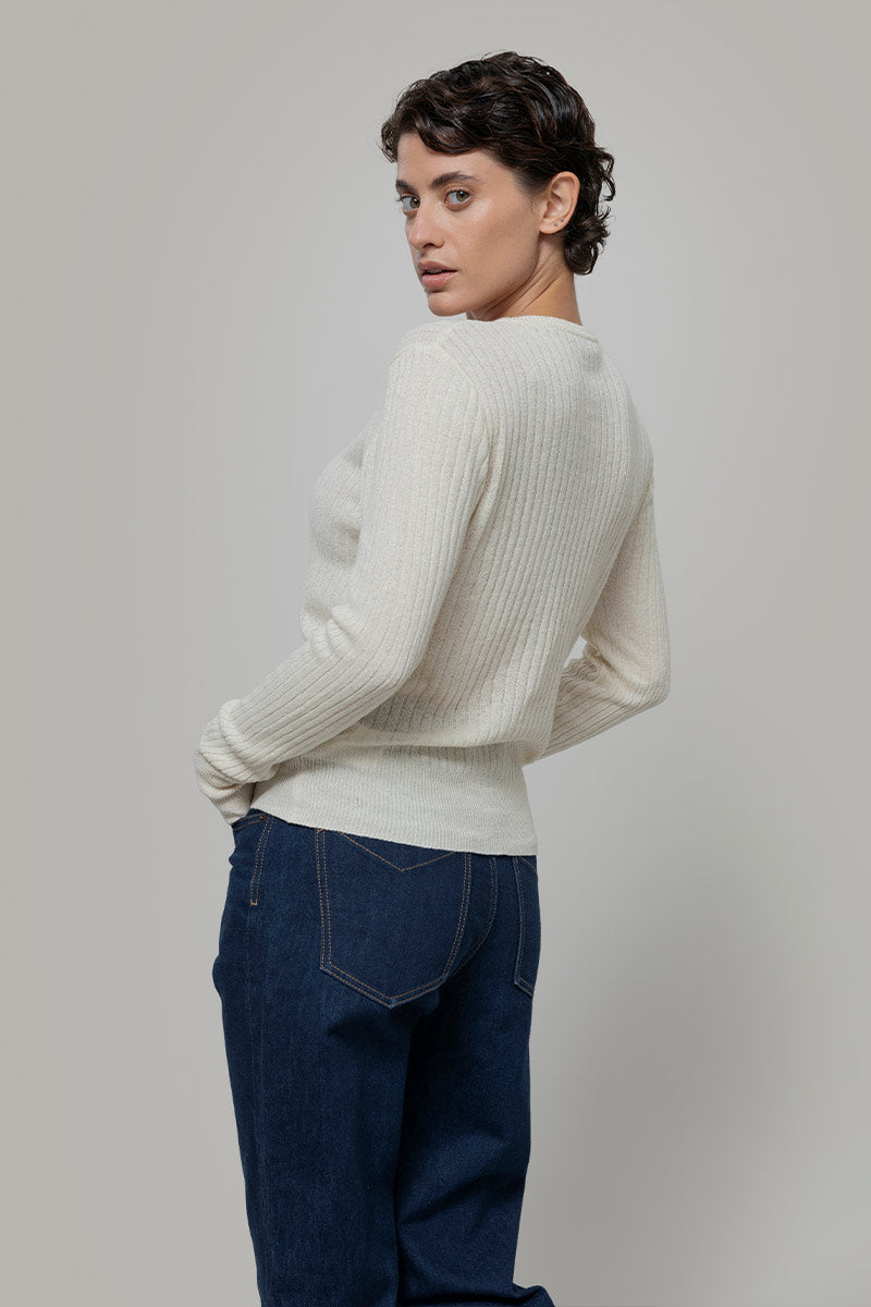 Bianco Grezzo | Cardigan seta rigenerata - Rifò Lab Moda circolare made in Italy