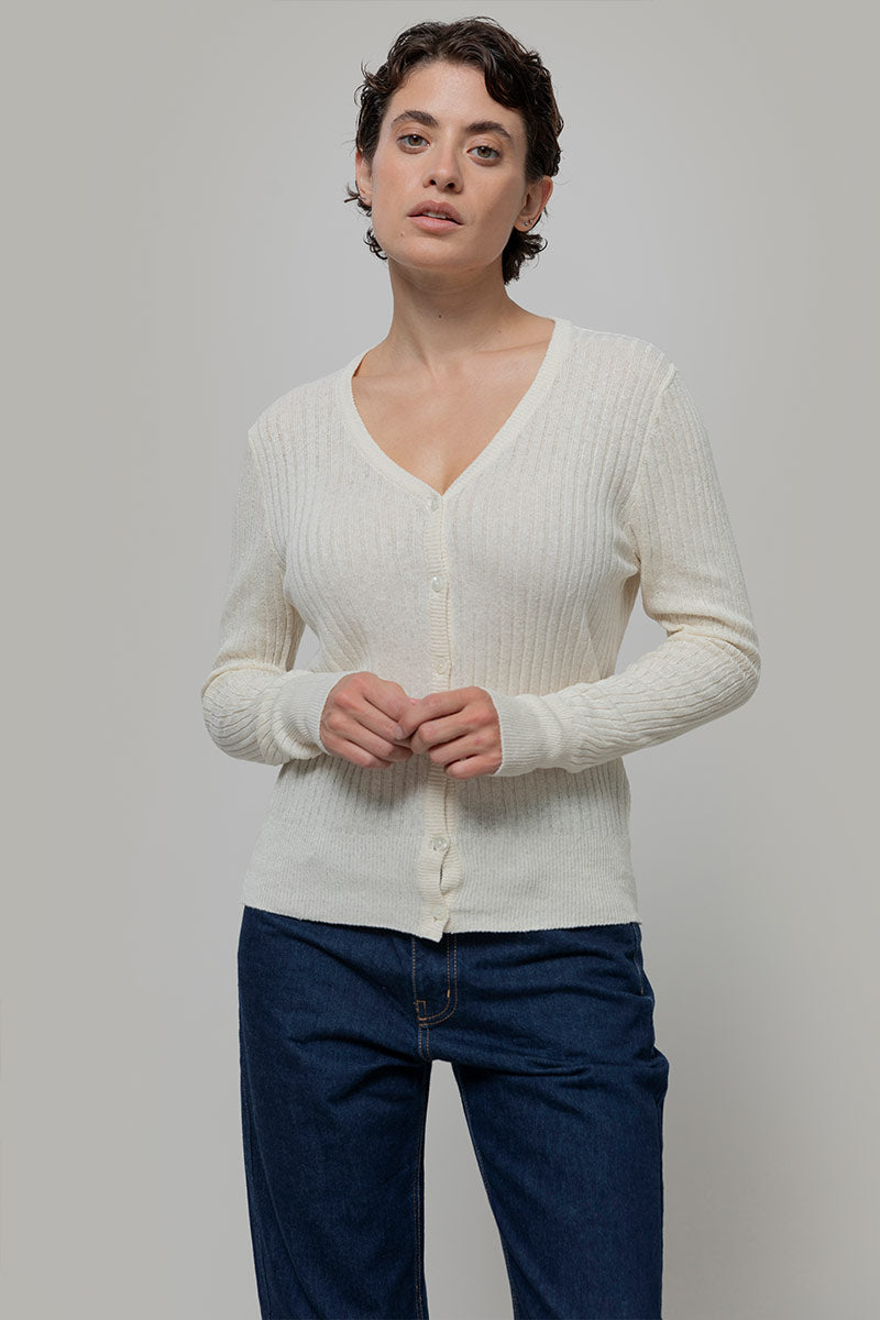 Bianco Grezzo | Cardigan seta rigenerata - Rifò Lab Moda circolare made in Italy