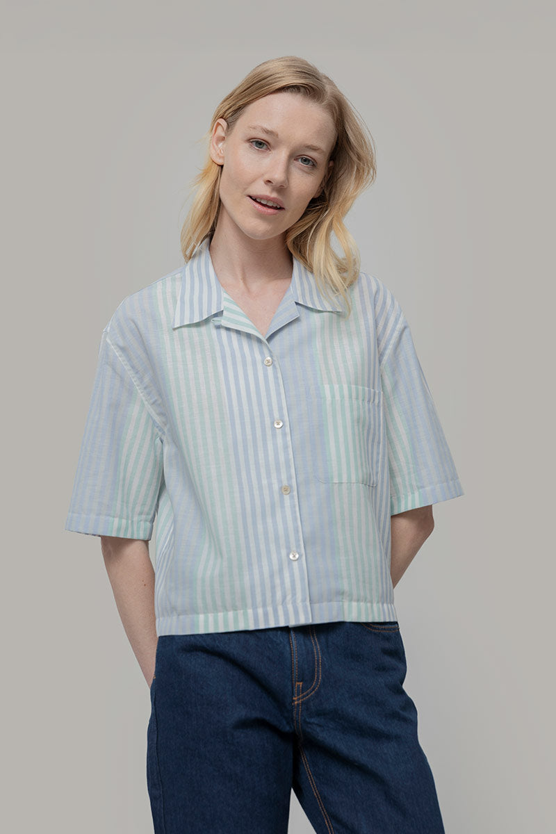 Camicia Bowling Inghirami Marta Acquamarina - Rifò Lab Moda circolare made in Italy