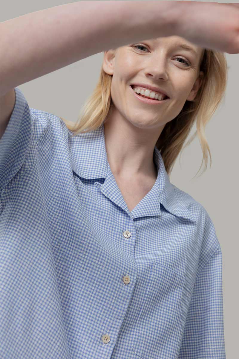 Camicia Bowling Inghirami Marta Azzurro - Rifò Lab Moda circolare made in Italy