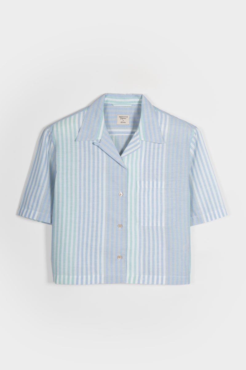 Camicia-Bowling-Inghirami-Marta-acquamarina - Rifò Lab Moda circolare made in Italy