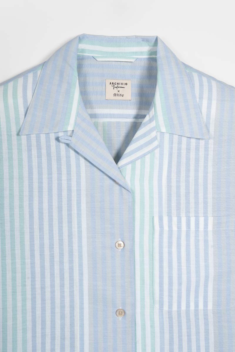 Camicia-Bowling-Inghirami-Marta-acquamarina - Rifò Lab Moda circolare made in Italy
