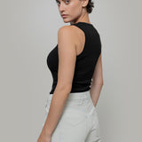 Nero Corvino | Canotta Donna Cotone Rigenerato Irene - Rifò Lab Moda circolare made in Italy