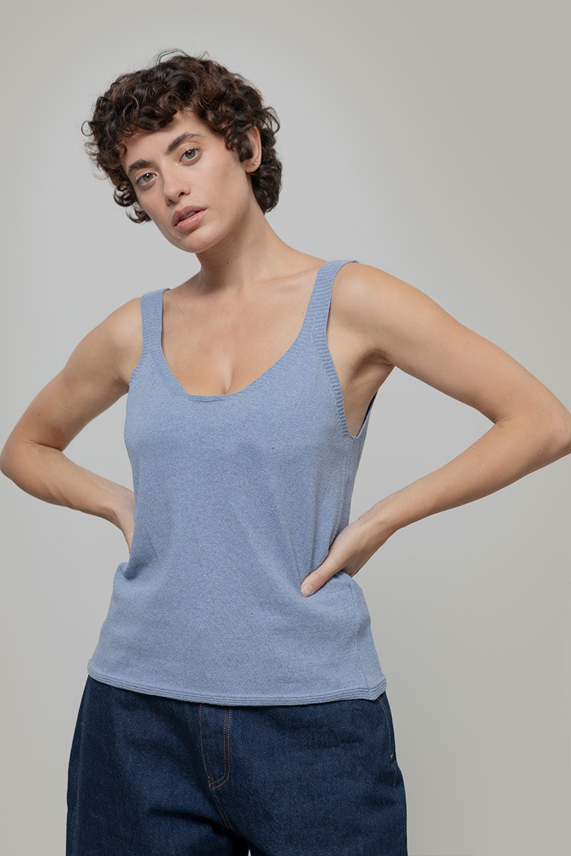 Débardeur Long Femme Indigo Rein - Lin Et Rayon Bleu Rayé Blanc - Taille L Occasion Très Bon état