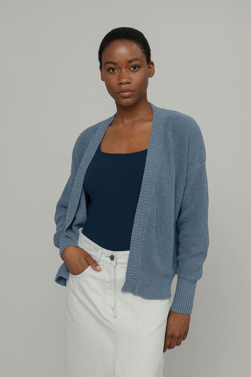 Blu Atlantico | Cardigan Cotone Donna Jeans Rigenerato - Rifò Lab Moda circolare made in Italy
