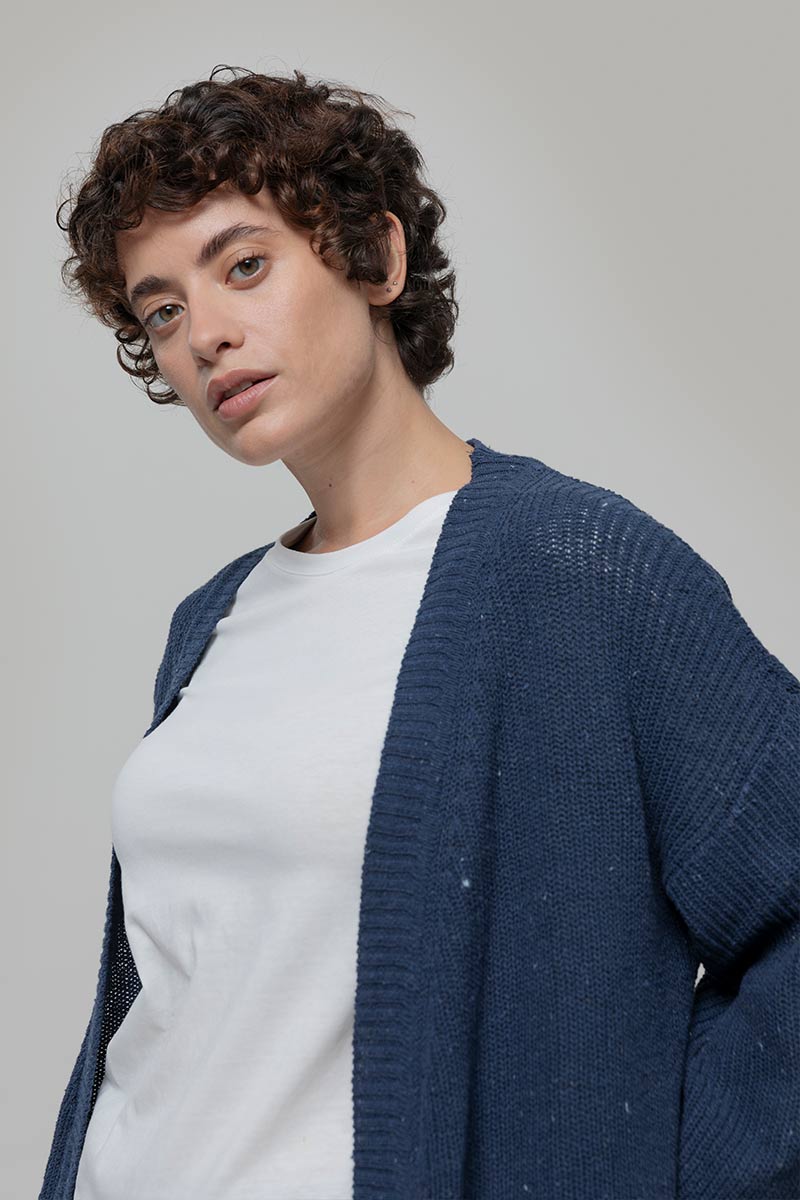 Blu Baltico | Cardigan Cotone Donna Jeans Rigenerato - Rifò Lab Moda circolare made in Italy