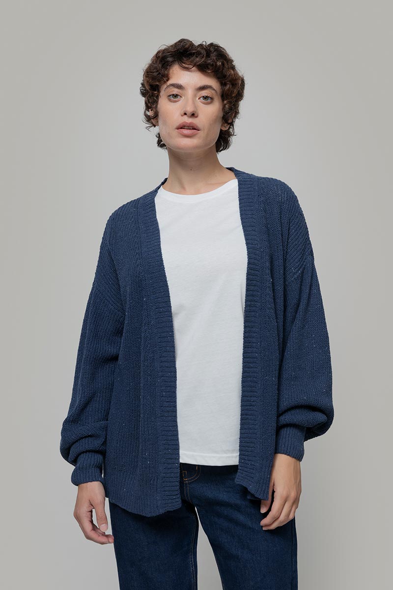 Blu Baltico | Cardigan Cotone Donna Jeans Rigenerato - Rifò Lab Moda circolare made in Italy