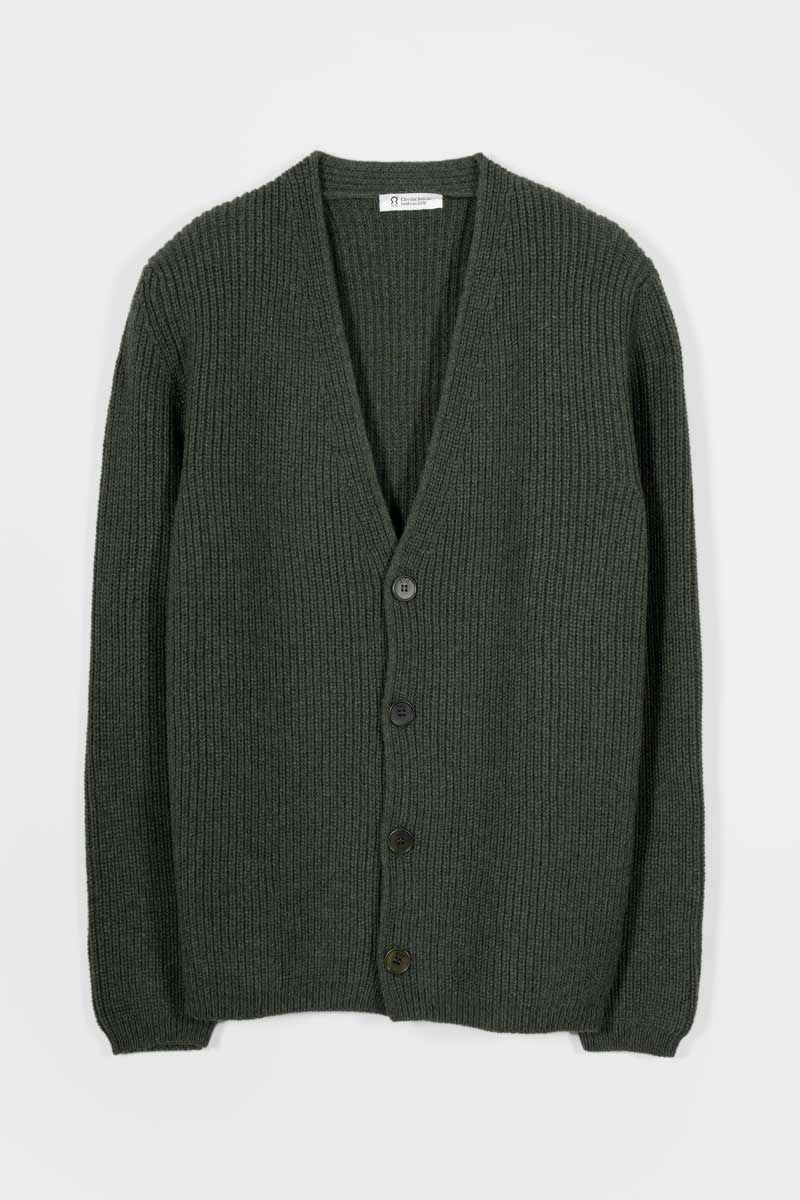 Cardigan Unisex Lana Rigenerata Cleto Verde Foresta - Rifò Lab Moda circolare made in Italy