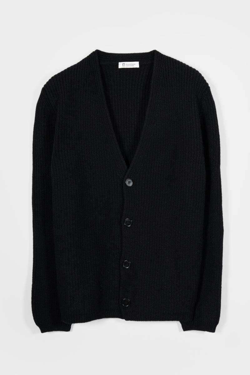 Cardigan Unisex Lana Rigenerata Cleto Nero - Rifò Lab Moda circolare made in Italy