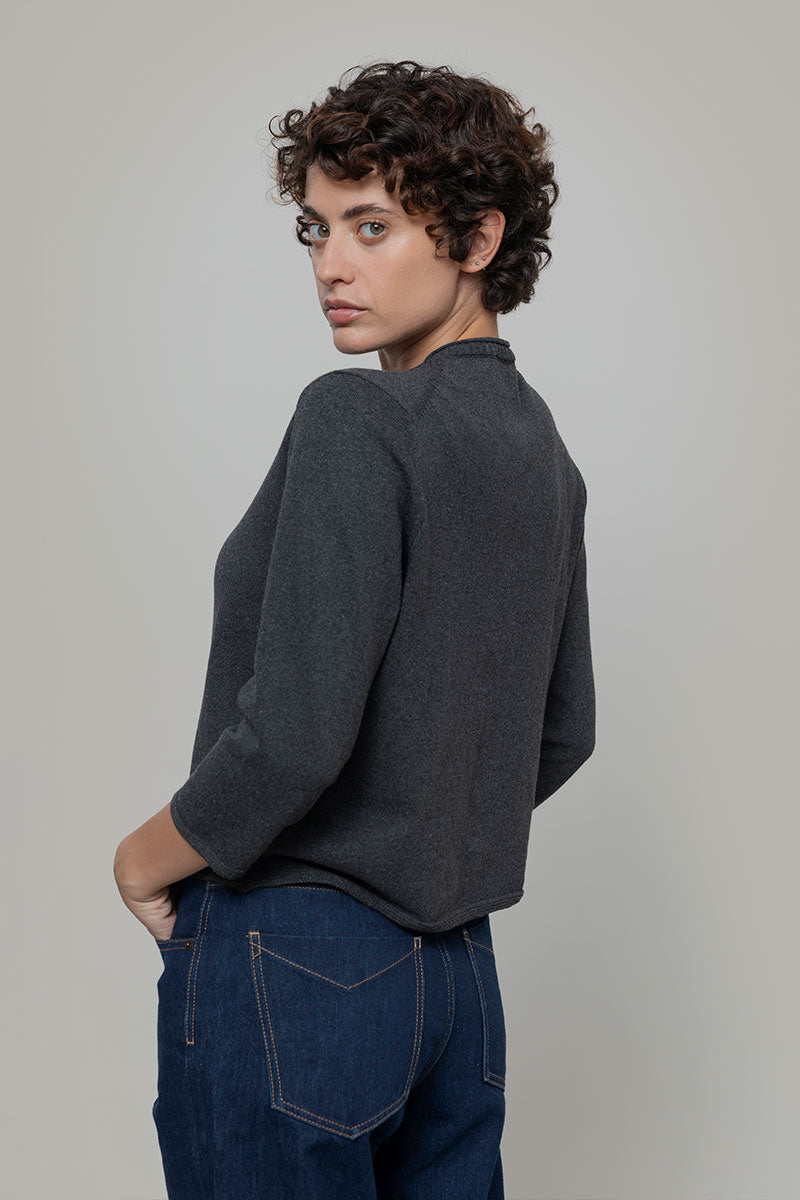 Cardigan Donna Manica Media Cotone Rigenerato Leda grigio nero - Rifò Lab Moda circolare made in Italy