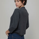 Cardigan Donna Manica Media Cotone Rigenerato Leda grigio nero - Rifò Lab Moda circolare made in Italy