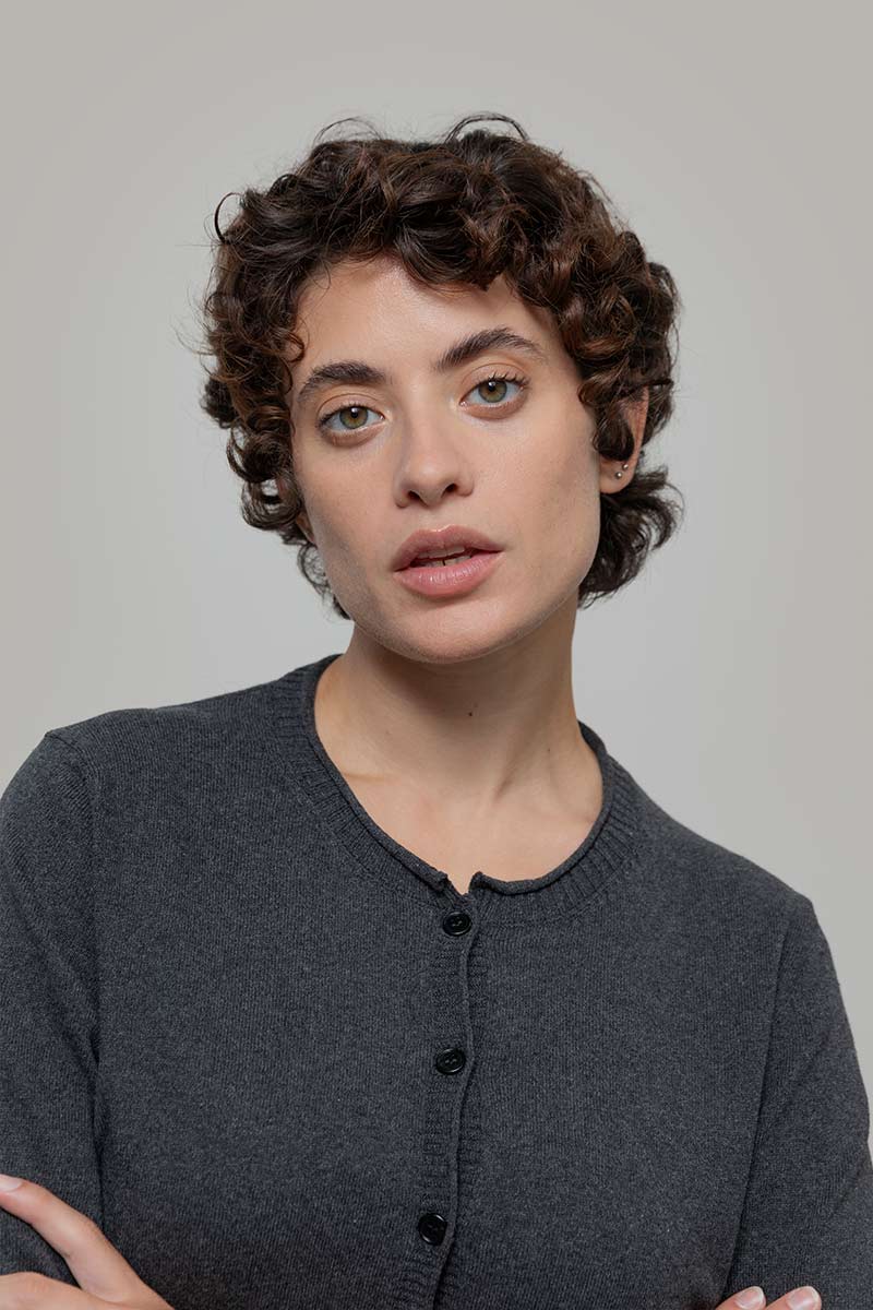 Cardigan Donna Manica Media Cotone Rigenerato Leda grigio nero - Rifò Lab Moda circolare made in Italy
