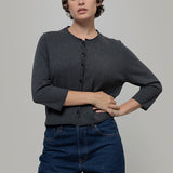 Cardigan Donna Manica Media Cotone Rigenerato Leda grigio nero - Rifò Lab Moda circolare made in Italy