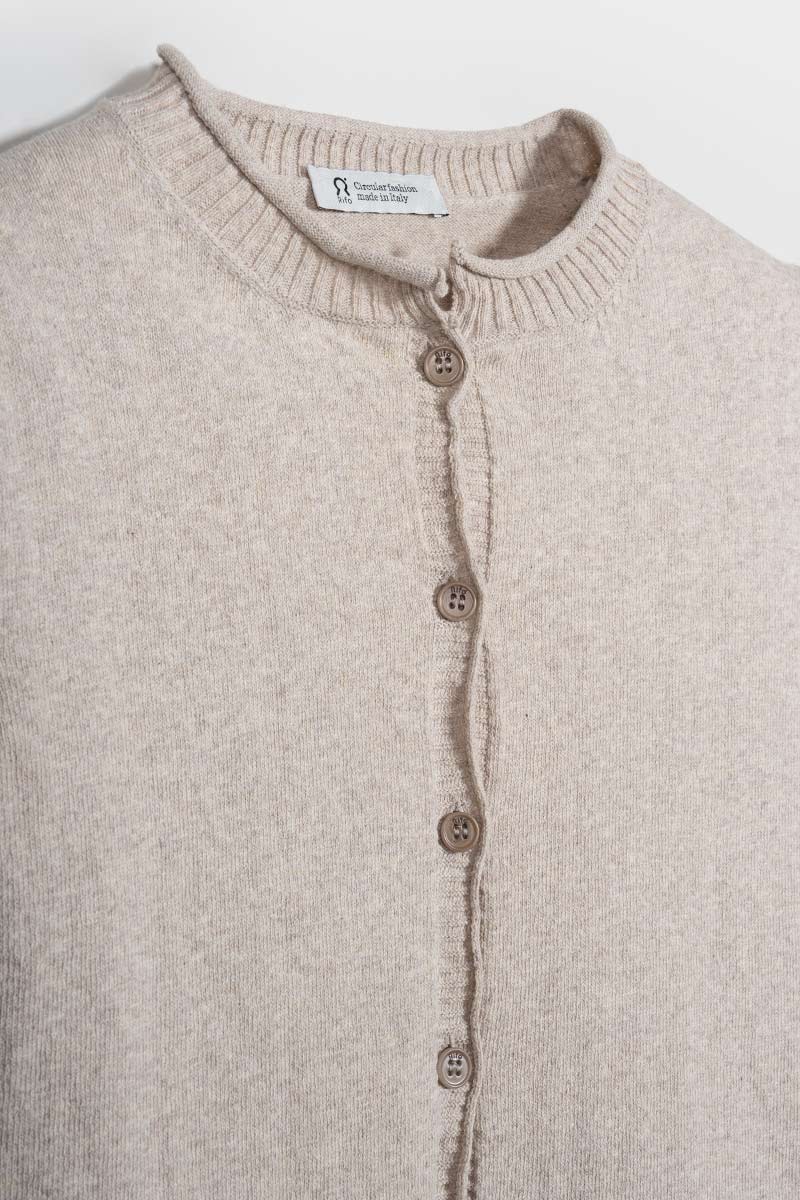 Cardigan Donna Manica Media Cotone Rigenerato Leda Beige