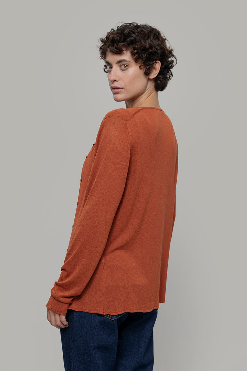 Cardigan Donna Viscosa Vanessa Marrone Terracotta - Rifò Lab Moda circolare made in Italy