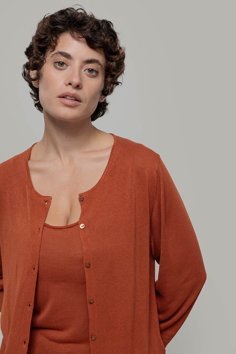 Cardigan Donna Viscosa Vanessa Marrone Terracotta - Rifò Lab Moda circolare made in Italy