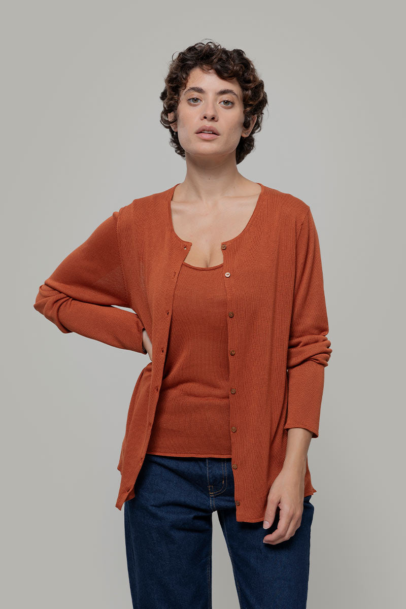 Cardigan Donna Viscosa Vanessa Marrone Terracotta - Rifò Lab Moda circolare made in Italy