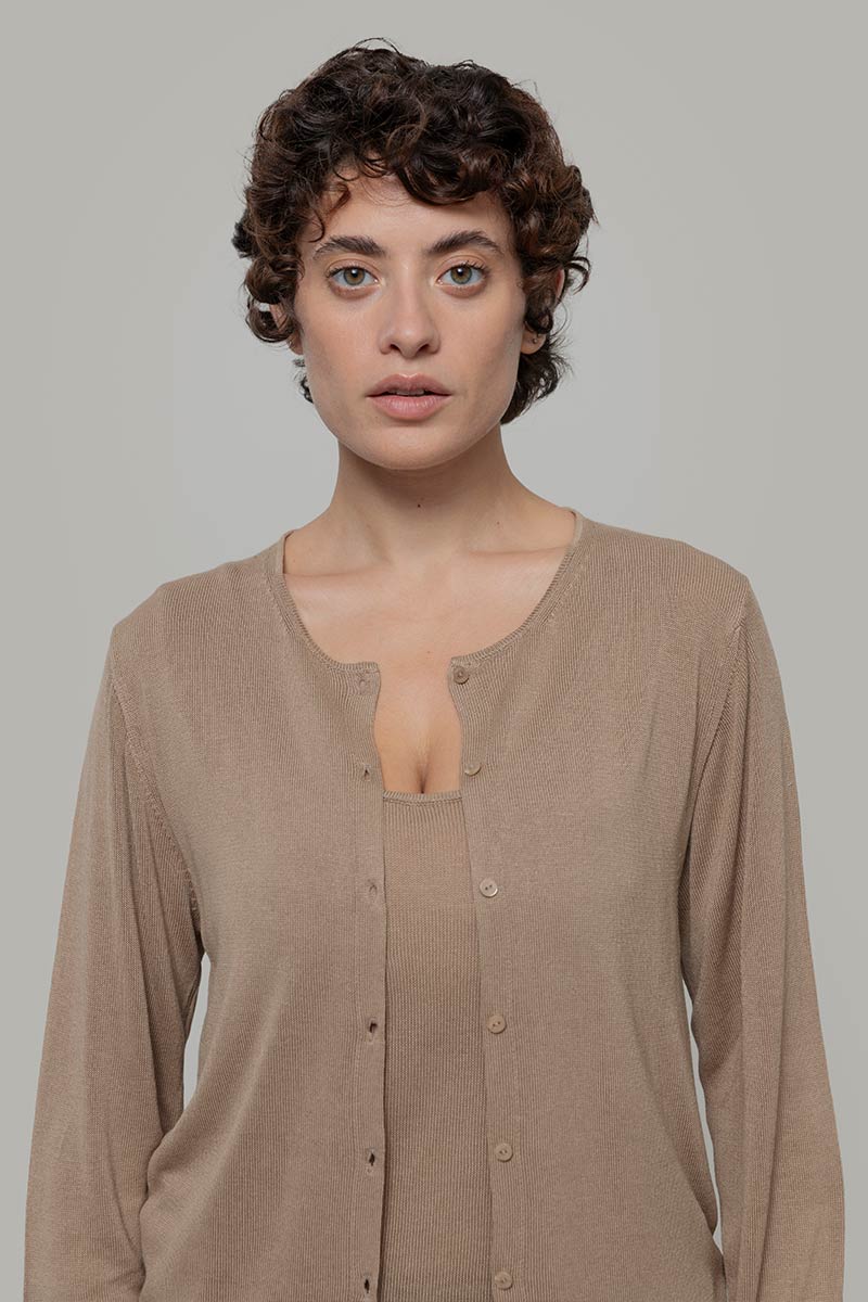 Cardigan Donna Viscosa Vanessa Beige - Rifò Lab Moda circolare made in Italy