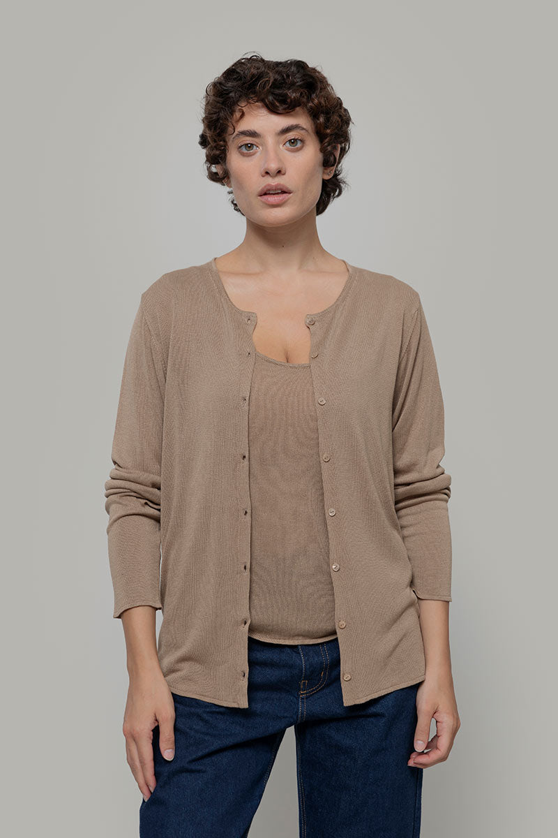 Cardigan Donna Viscosa Vanessa Beige - Rifò Lab Moda circolare made in Italy