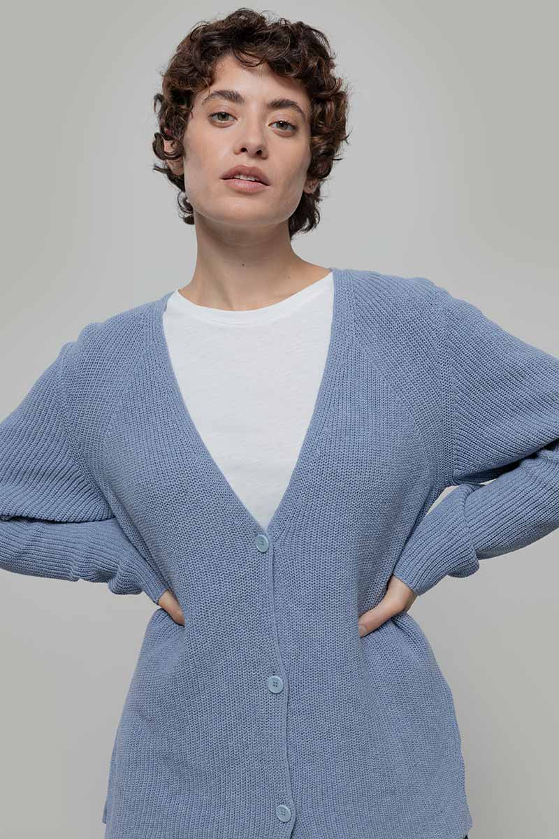 Cardigan Donna Cotone Rigenerato Aspasia Blu - Rifò Lab Moda circolare made in Italy