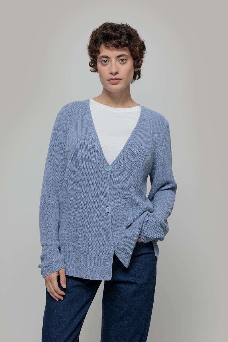 Cardigan Donna Cotone Rigenerato Aspasia Blu - Rifò Lab Moda circolare made in Italy