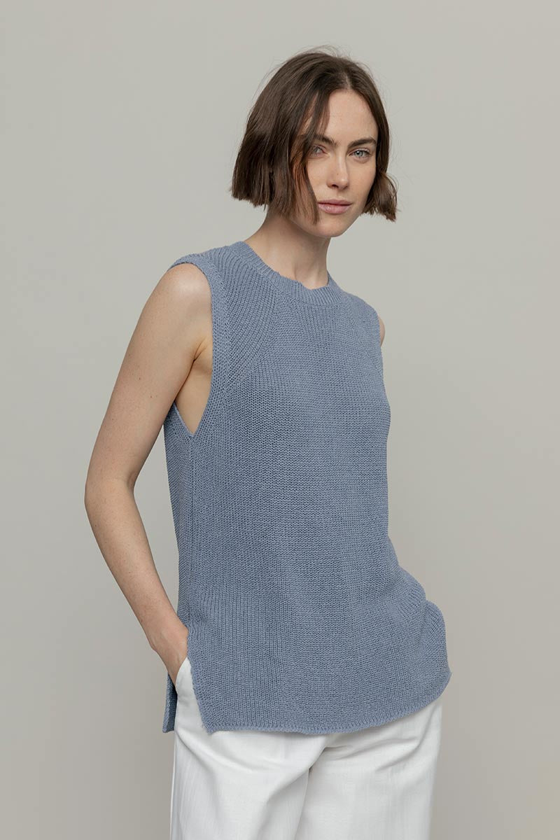 Gilet Donna Smanicato Cotone Rigenerato Blu Moda Circolare Rifò