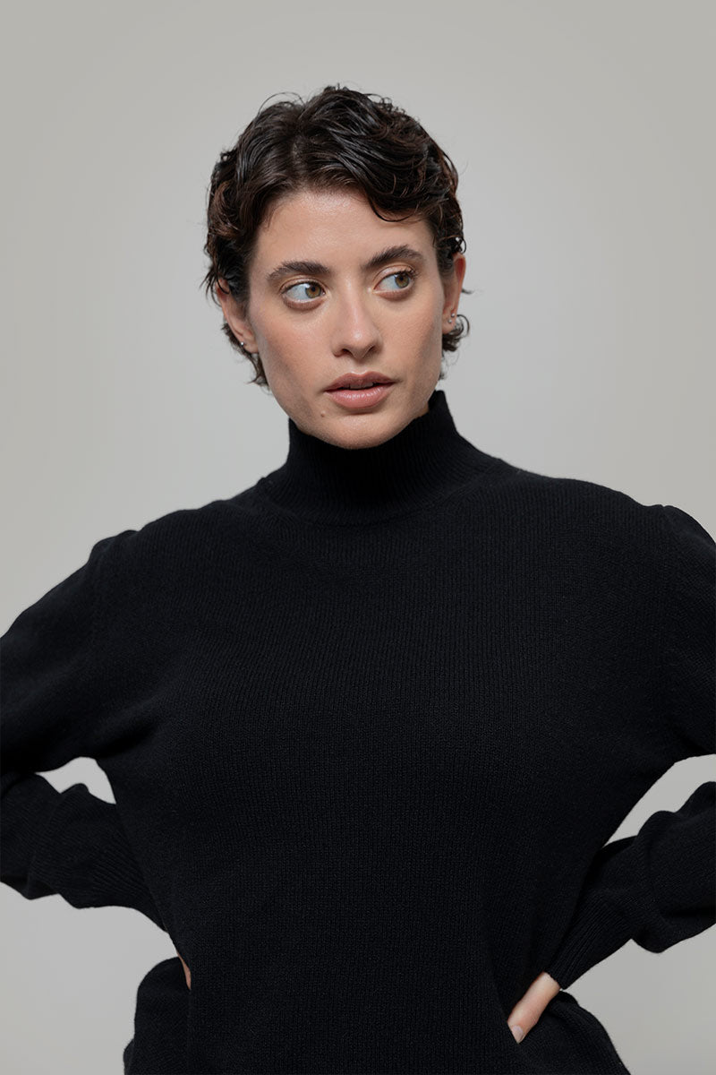 Nero Ardesia | Maglia collo alto cashmere rigenerato - Rifò Lab Moda circolare made in Italy