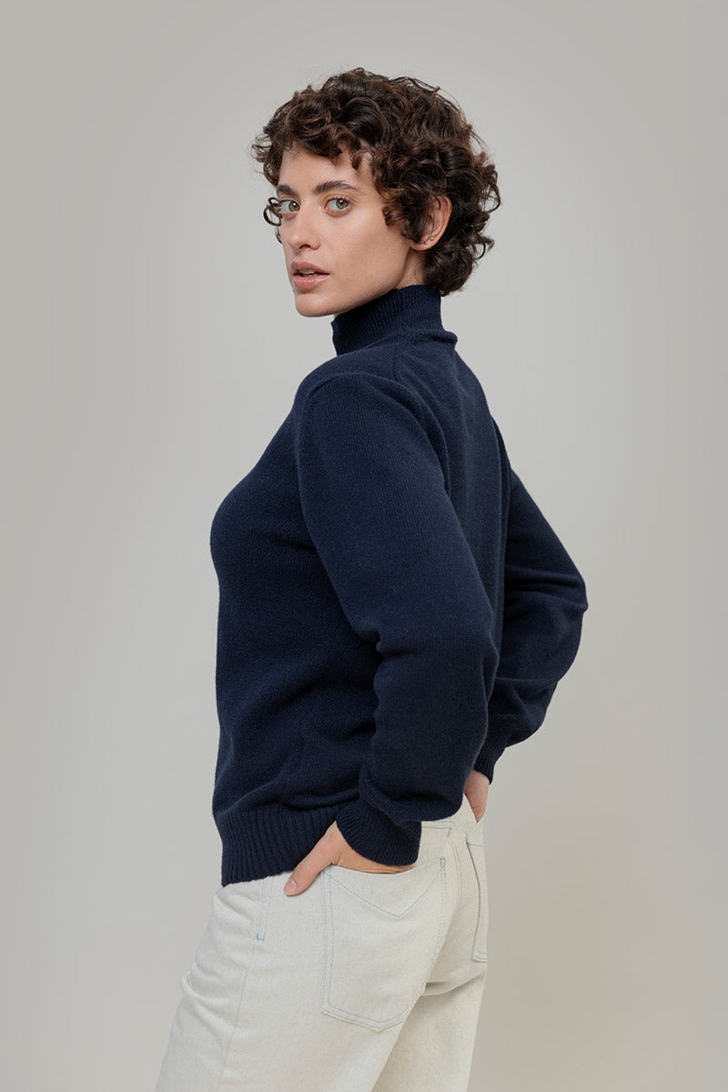 Maglia Donna Cashmere Rigenerato Edda Blu Mora