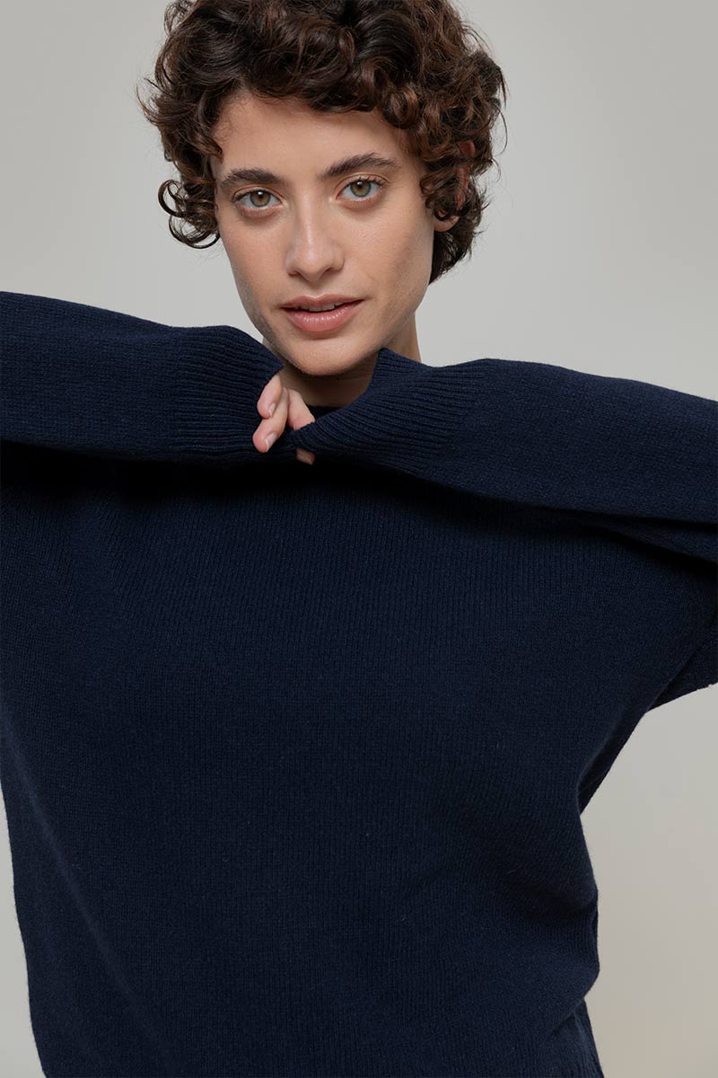 Maglia Donna Cashmere Rigenerato Edda Blu Mora