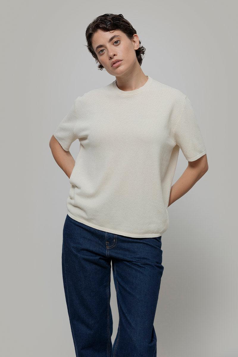 T-Shirt Donna Cotone Rigenerato Carlotta Bianco - Rifò Lab Moda circolare made in Italy