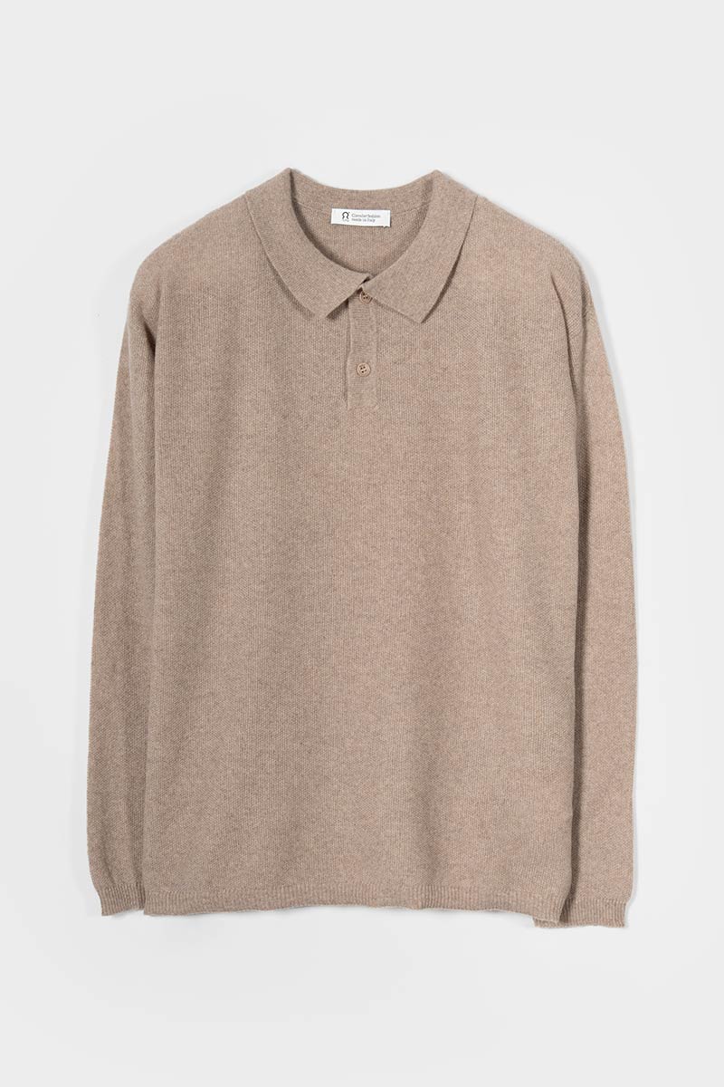 polo-uomo-cashmere-rigenerato-ezio-beige - Rifò Lab Moda circolare made in Italy