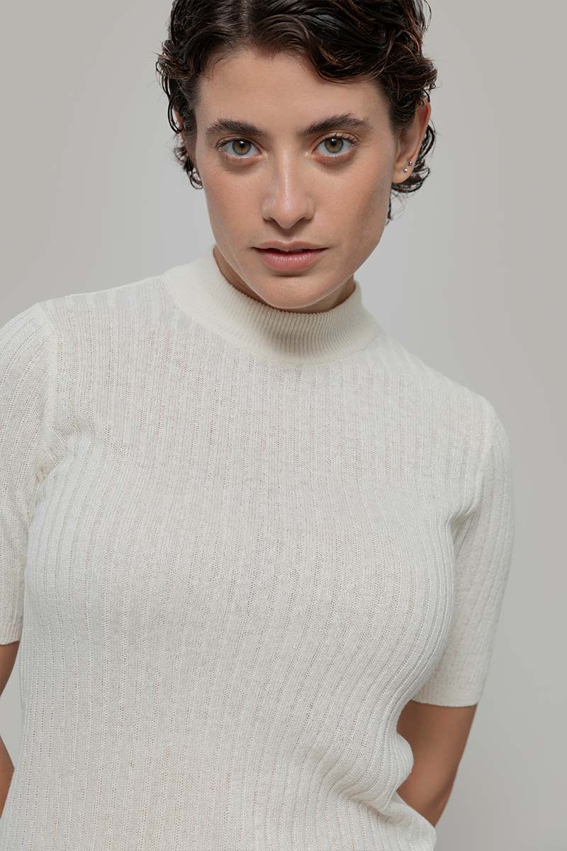 Bianco Grezzo | Maglia lupetto seta rigenerata - Rifò Lab Moda circolare made in Italy