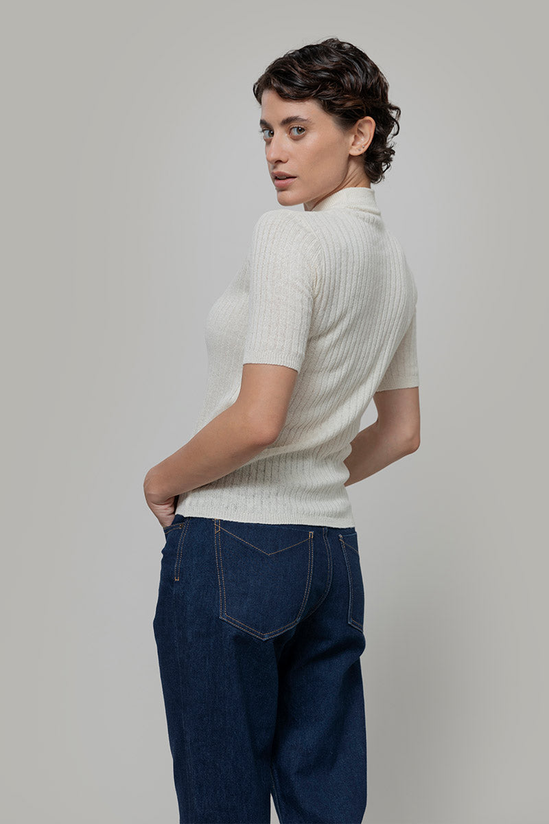 Bianco Grezzo | Maglia lupetto seta rigenerata - Rifò Lab Moda circolare made in Italy