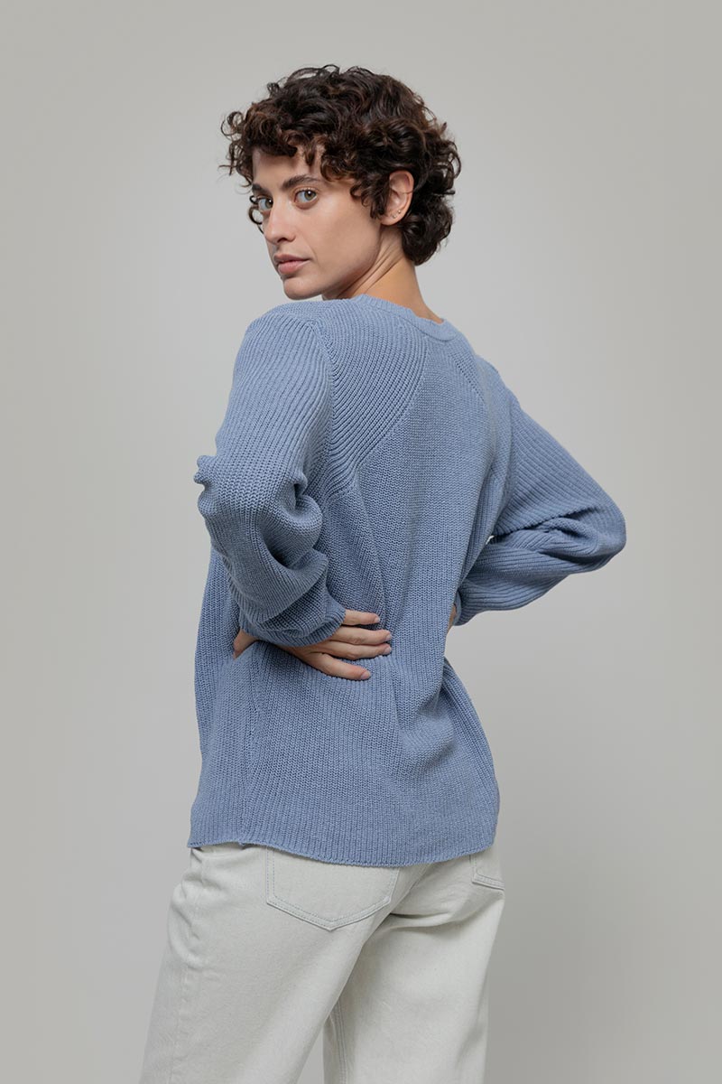 Maglia Donna Cotone Rigenerato Fanny Blu Indigo - Rifò Lab Moda circolare made in Italy