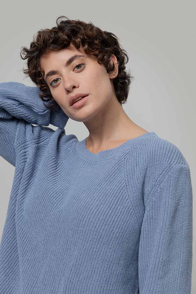 Maglia Donna Cotone Rigenerato Fanny Blu Indigo - Rifò Lab Moda circolare made in Italy