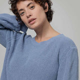 Maglia Donna Cotone Rigenerato Fanny Blu Indigo - Rifò Lab Moda circolare made in Italy