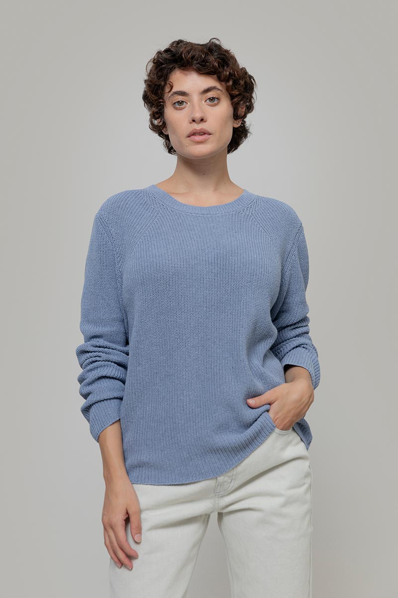 Maglia Donna Cotone Rigenerato Fanny Blu Indigo - Rifò Lab Moda circolare made in Italy