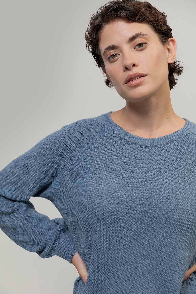 Maglia Donna Denim Rigenerato Alice Blu Atlantico - Rifò Lab Moda circolare made in Italy