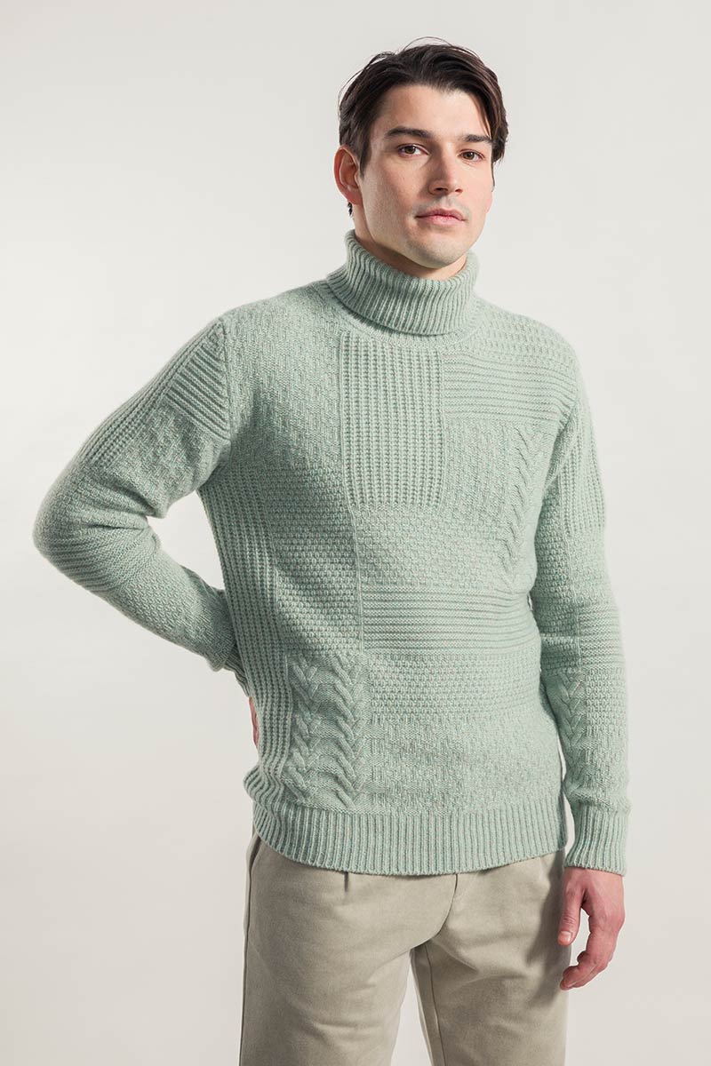 Bartolomeo Mouline Men's Cashmere Turtleneck Sweater Sustainable