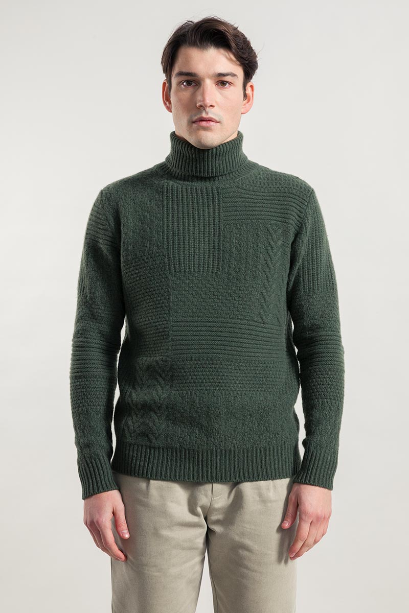 Bartolomeo Green Men's Cashmere Turtleneck Sweater Sustainable