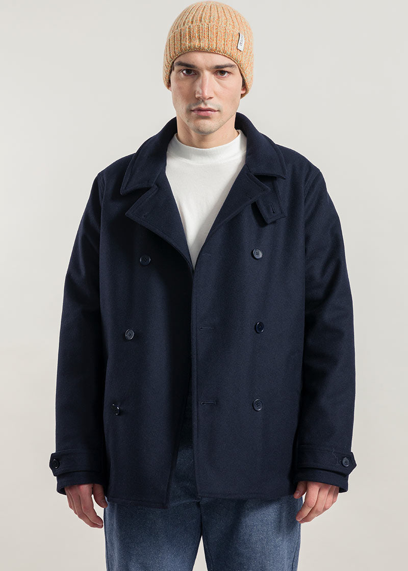 Blu Marina | Cappotto uomo peacot lana rigenerata