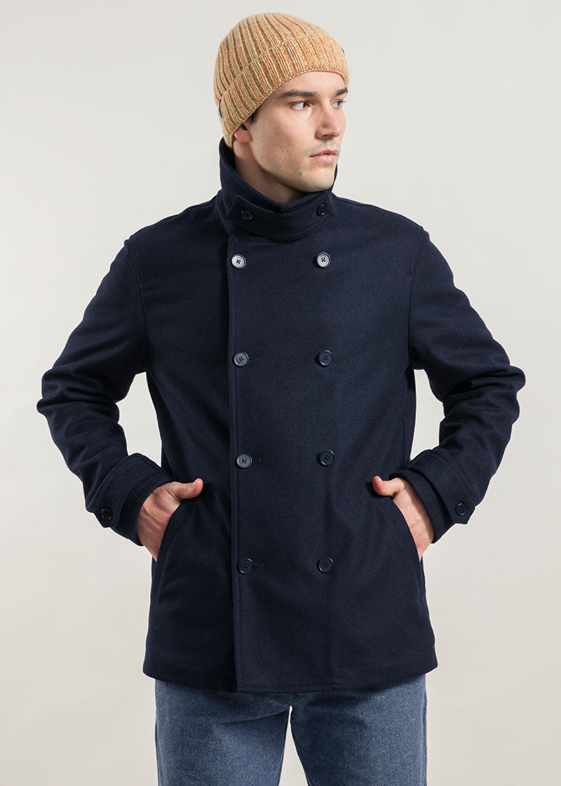 Blu Marina | Cappotto uomo peacot lana rigenerata